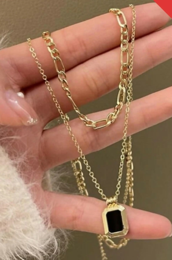 Squared Layered Curb Chain Necklace -186 | Women Jewelry | Necklaces & Pendants | Brand New