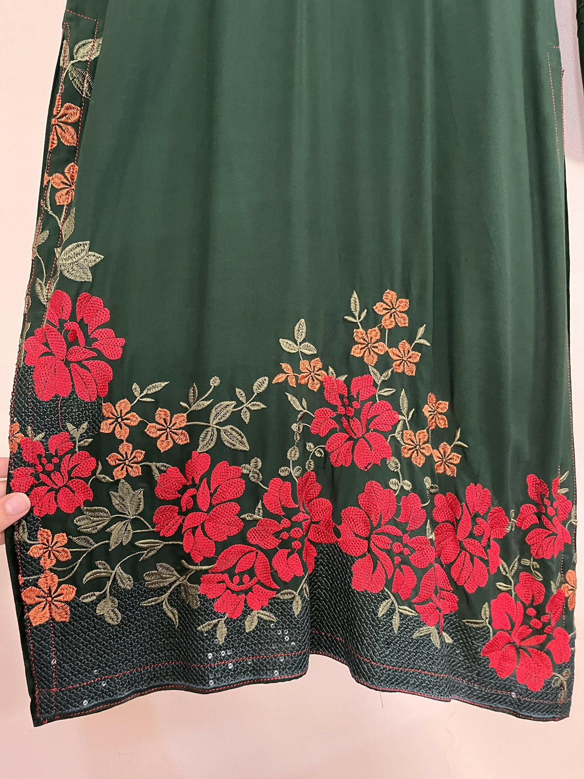 Green & Red Embroidered 2Pc | Women Locally Made Formals | Small | New