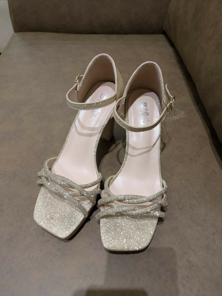 Stylo Golden Fancy Bridal Sandal/Heel | Women Shoes | Heels | Size:37 | Worn Once