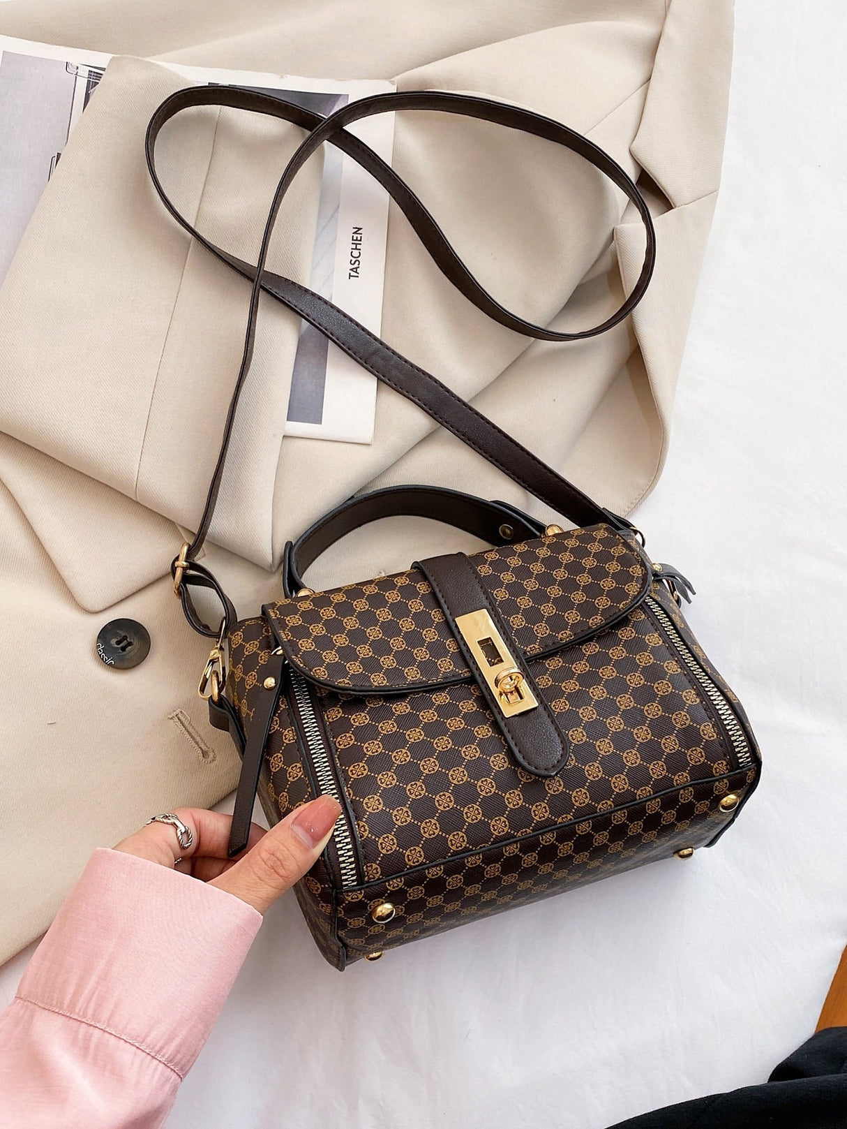 Buy SHEIN Waterproof,Lightweight,Business Casual Mini Graphic Print Metal Lock Satchel Bag in Pakistan