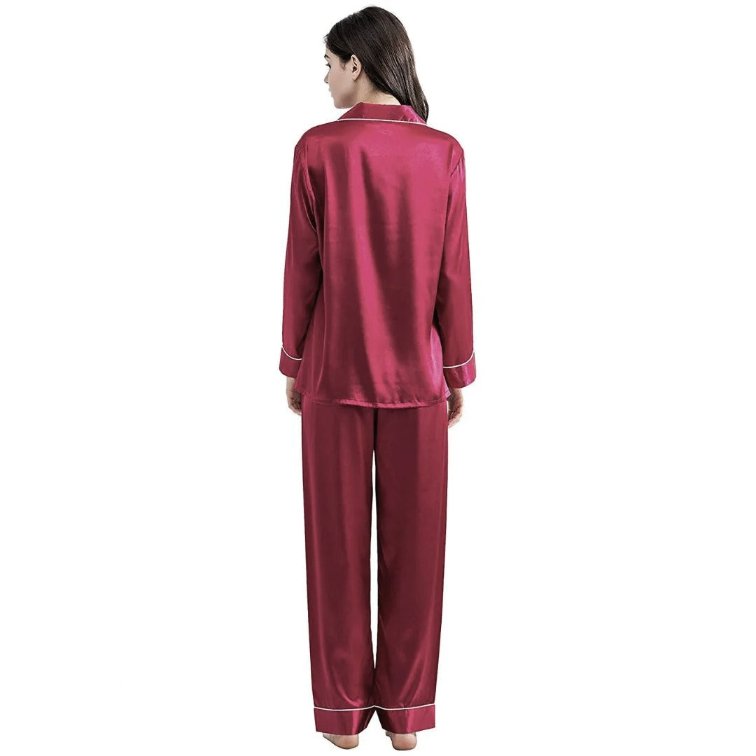 Buy Silk PJ Set With Scrunchie - Maroon in Pakistan