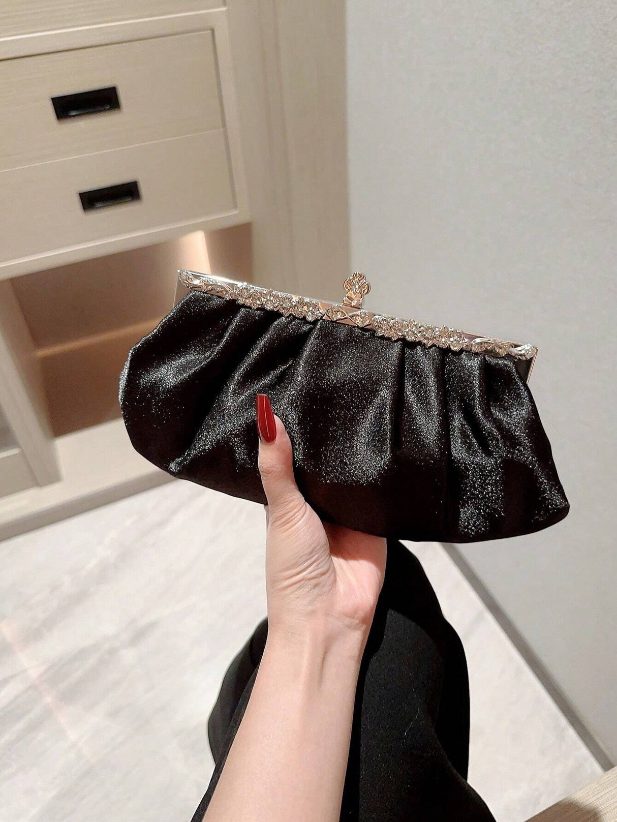Buy SHEIN Women's Delicate Satin Evening Bag With Rhinestone Decoration, Clutch Bag, Party Bag, Prom Bag, Chain Handbag in Pakistan