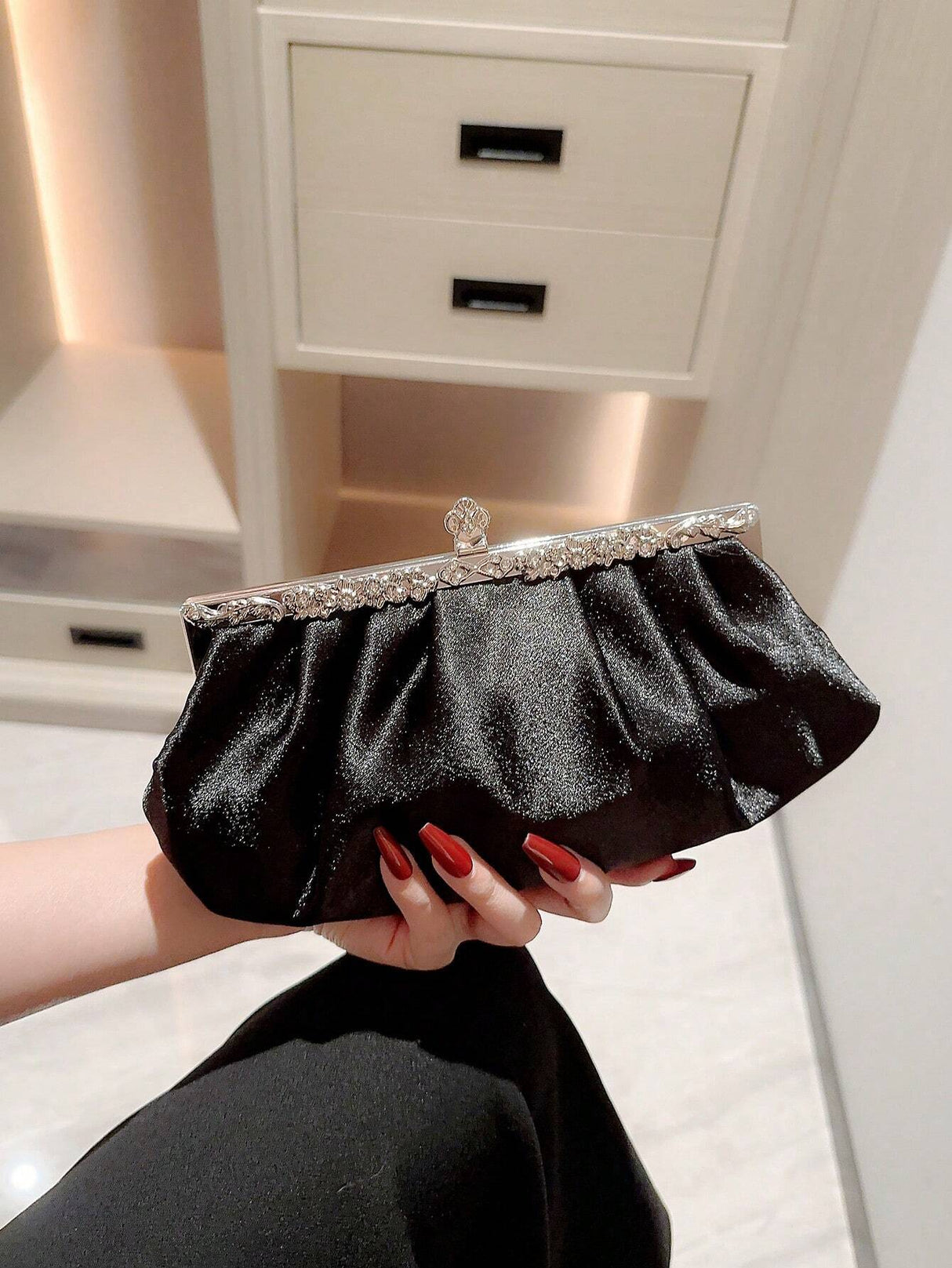 Buy SHEIN Women's Delicate Satin Evening Bag With Rhinestone Decoration, Clutch Bag, Party Bag, Prom Bag, Chain Handbag in Pakistan