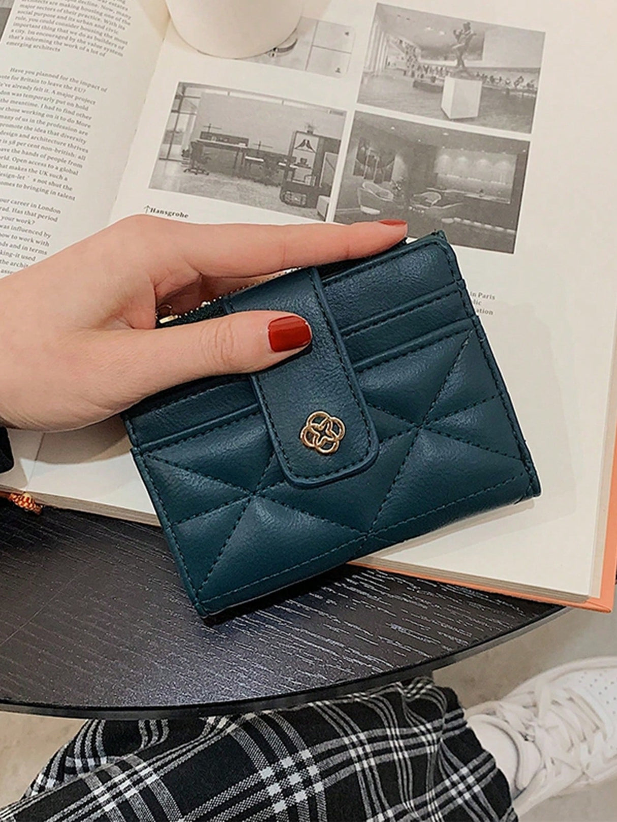 Buy SHEIN Women's Geometric Casual Metal Detail Bifold Short Wallet in Pakistan
