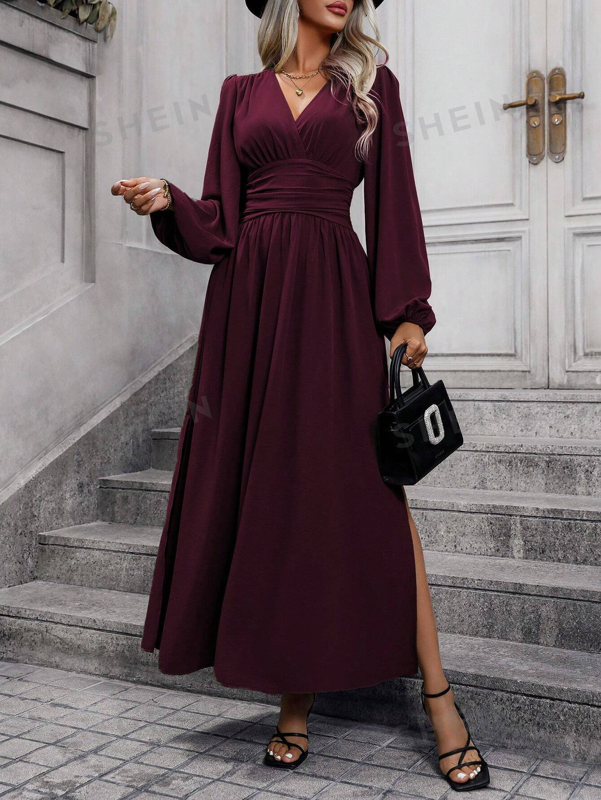 Buy SHEIN Women's Lantern Sleeve High Slit Dress in Pakistan