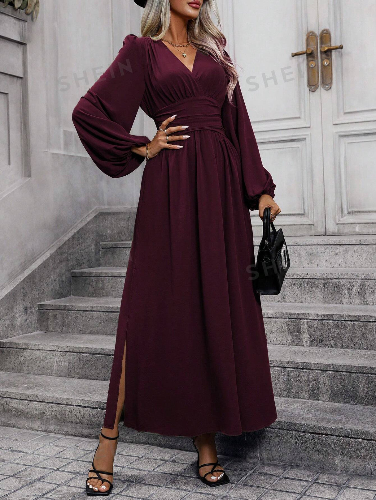 Buy SHEIN Women's Lantern Sleeve High Slit Dress in Pakistan