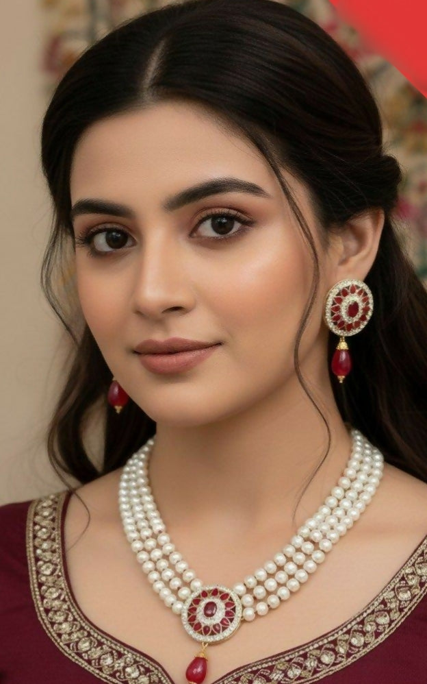 Flower Pearl Drop Necklace Set-233 | Women Jewelry | Wedding Jewelry & Sets | New