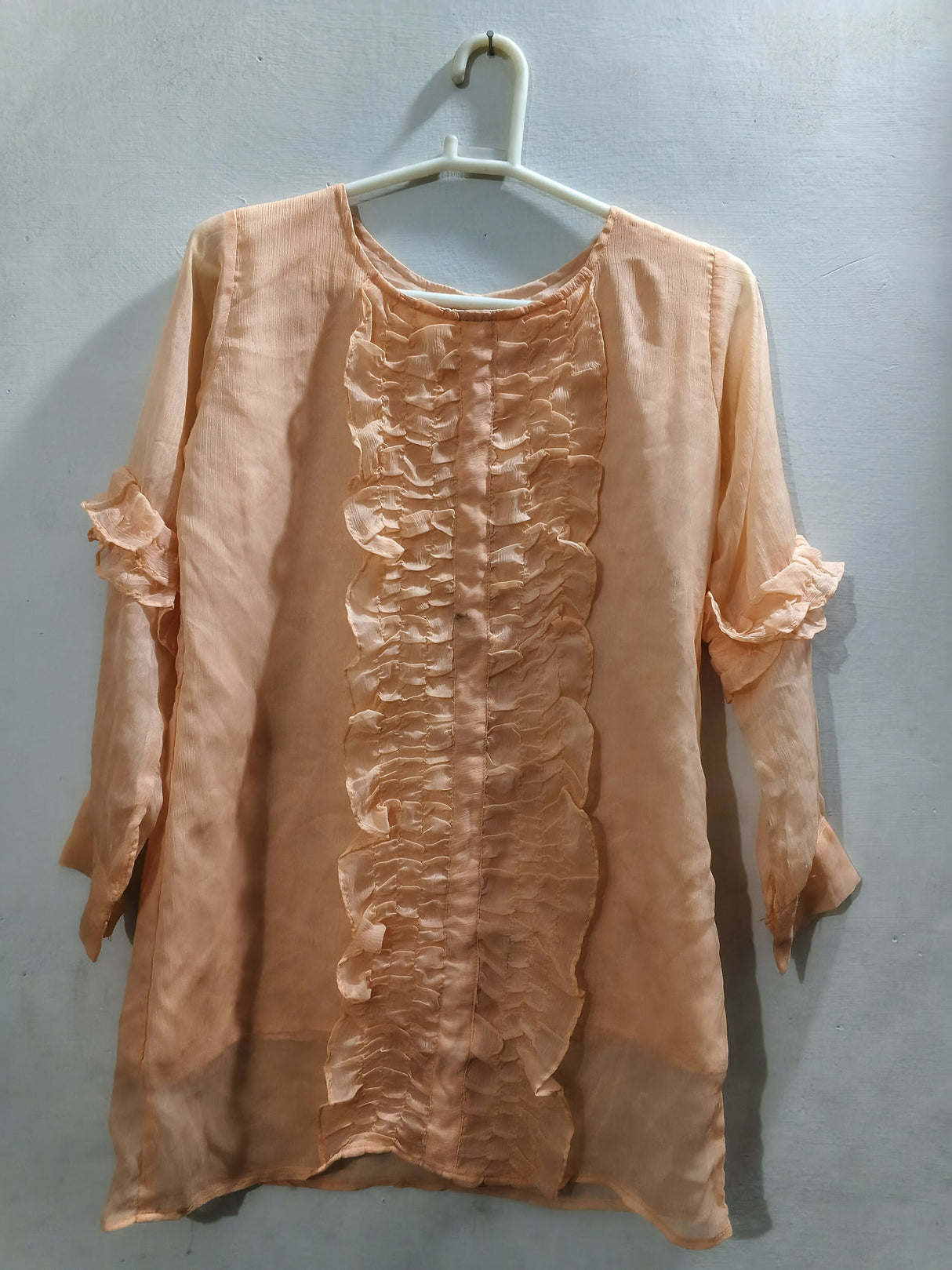 Nazmina | Peach Chiffon Top | Girls Tops and Shirts | Size: Small | Worn Once