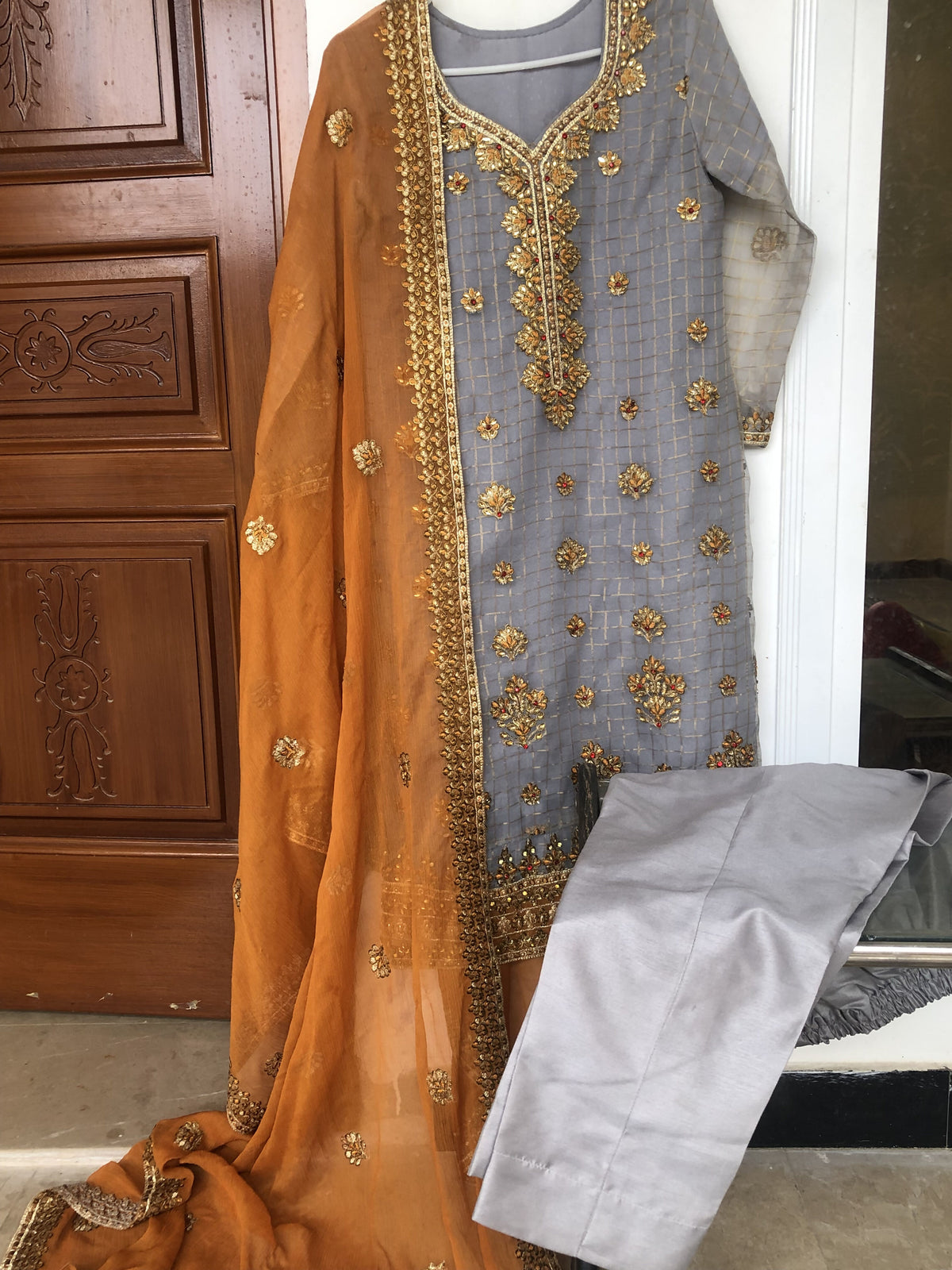 Fancy Organza Dress | Women Locally Made Formals | Grey | Small | Worn Once
