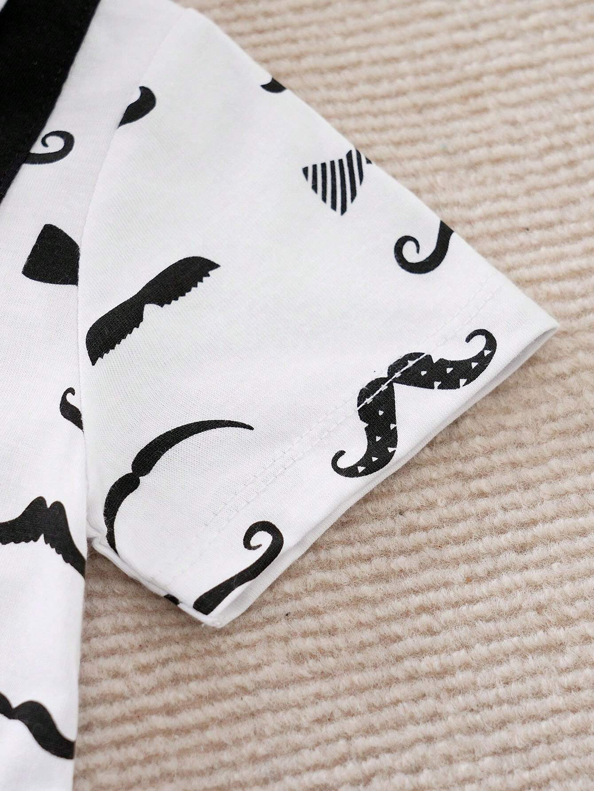 Buy SHEIN Yierying Infant Boys' Short-Sleeved Two-In-One Romper With Black Mustache Print And Bow Tie Design, Suitable For Spring/Summer Seasons in Pakistan