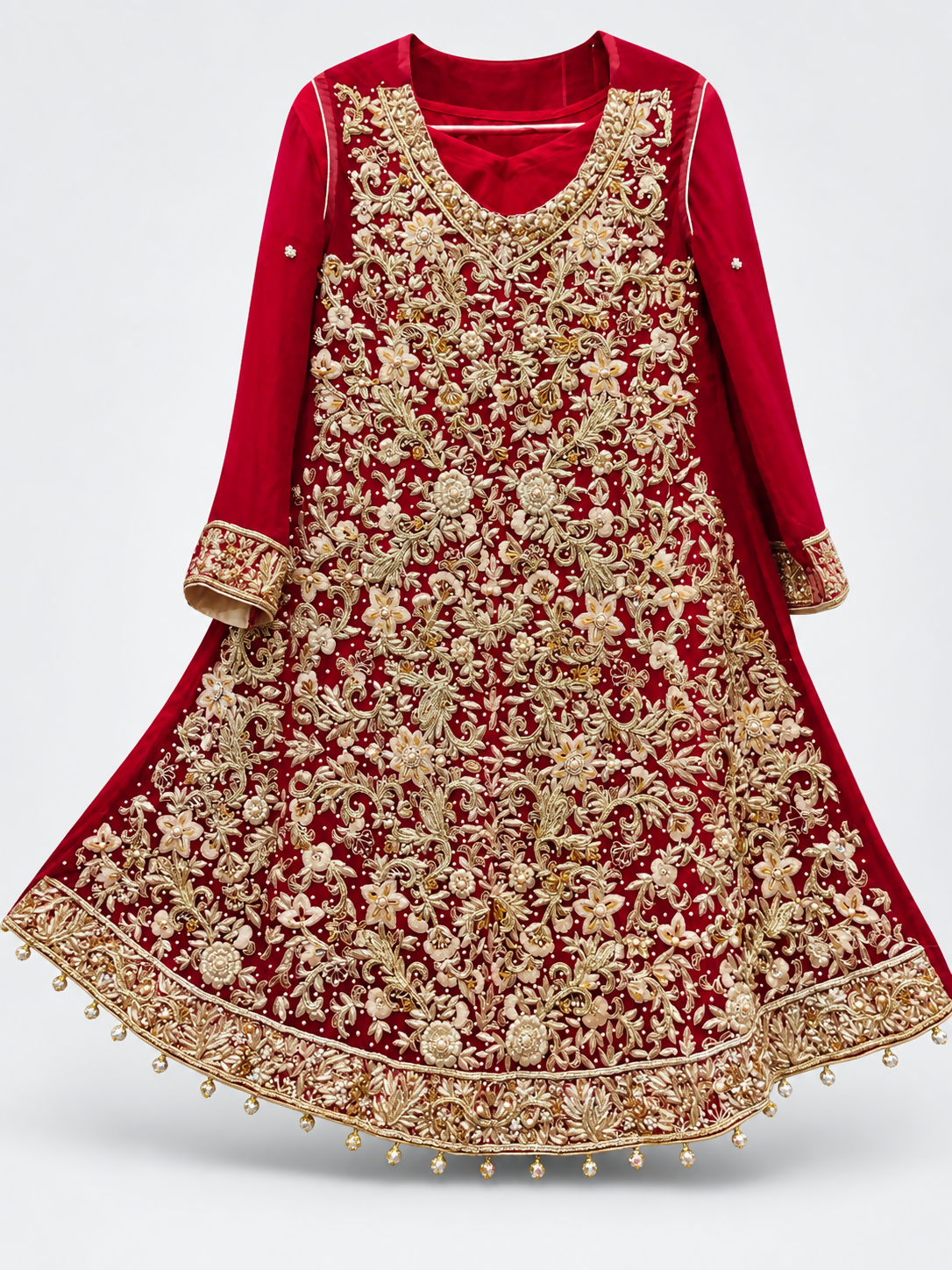 Red Maroon Embroidered bridal frock | Women Bridals | Medium | Worn Once