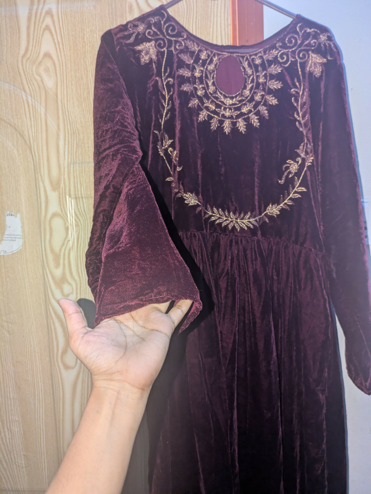 Velvet Long Frock | Women Frocks & Maxis | Maroon | Medium | Worn Once