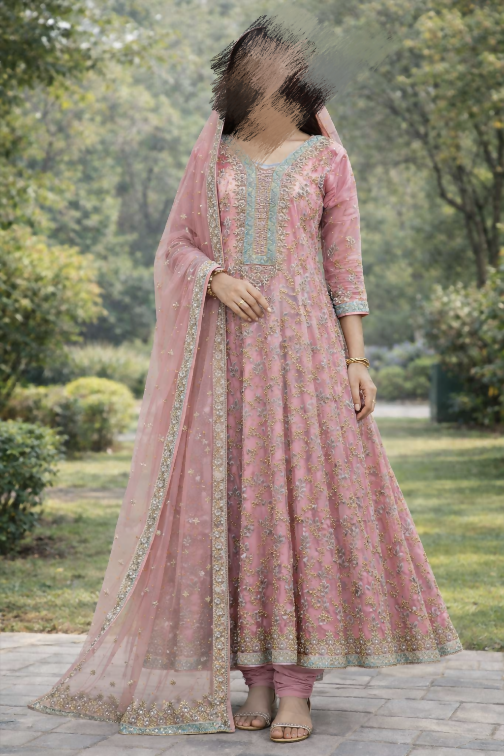 Tea Pink Net Maxi | Women Bridals | Valima/Reception | Medium | Worn Once