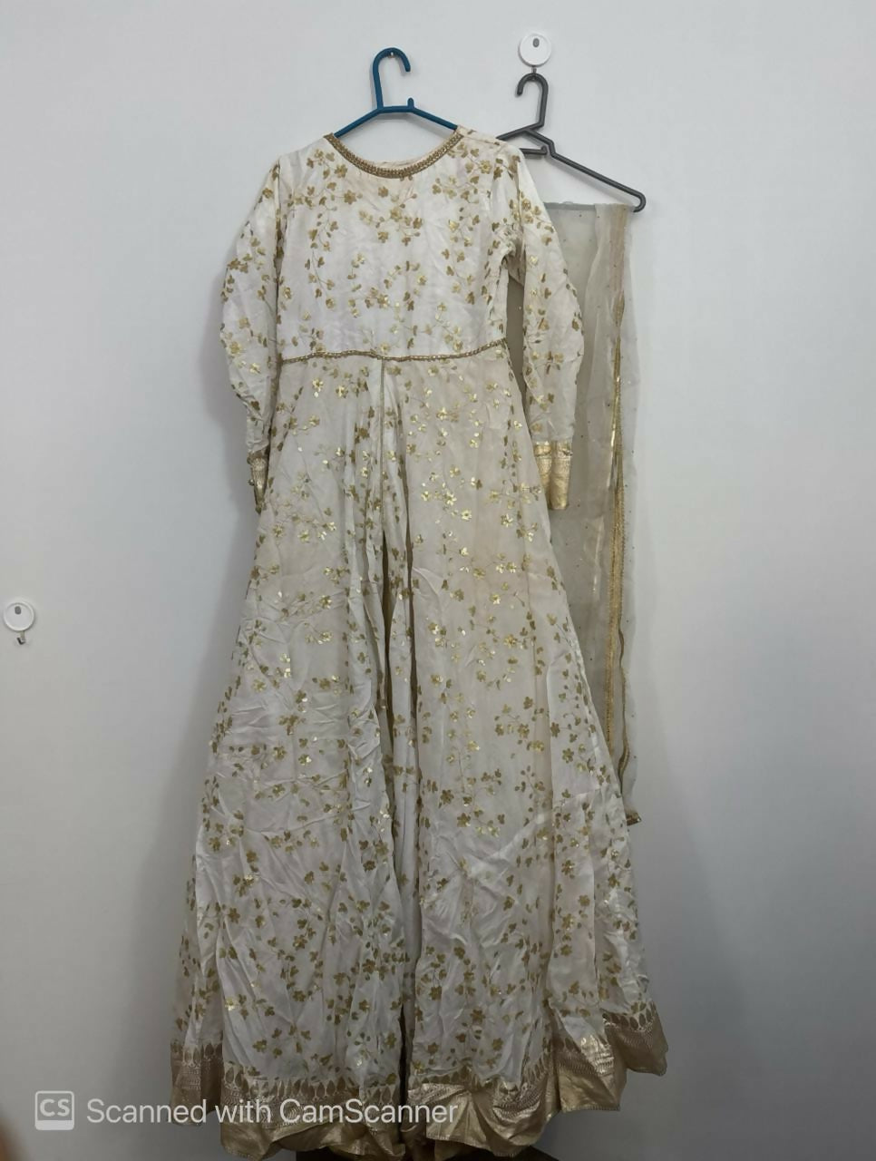 Off White Banarsi Border Silk Frock | Women Locally Made Formals | Small | Worn Once