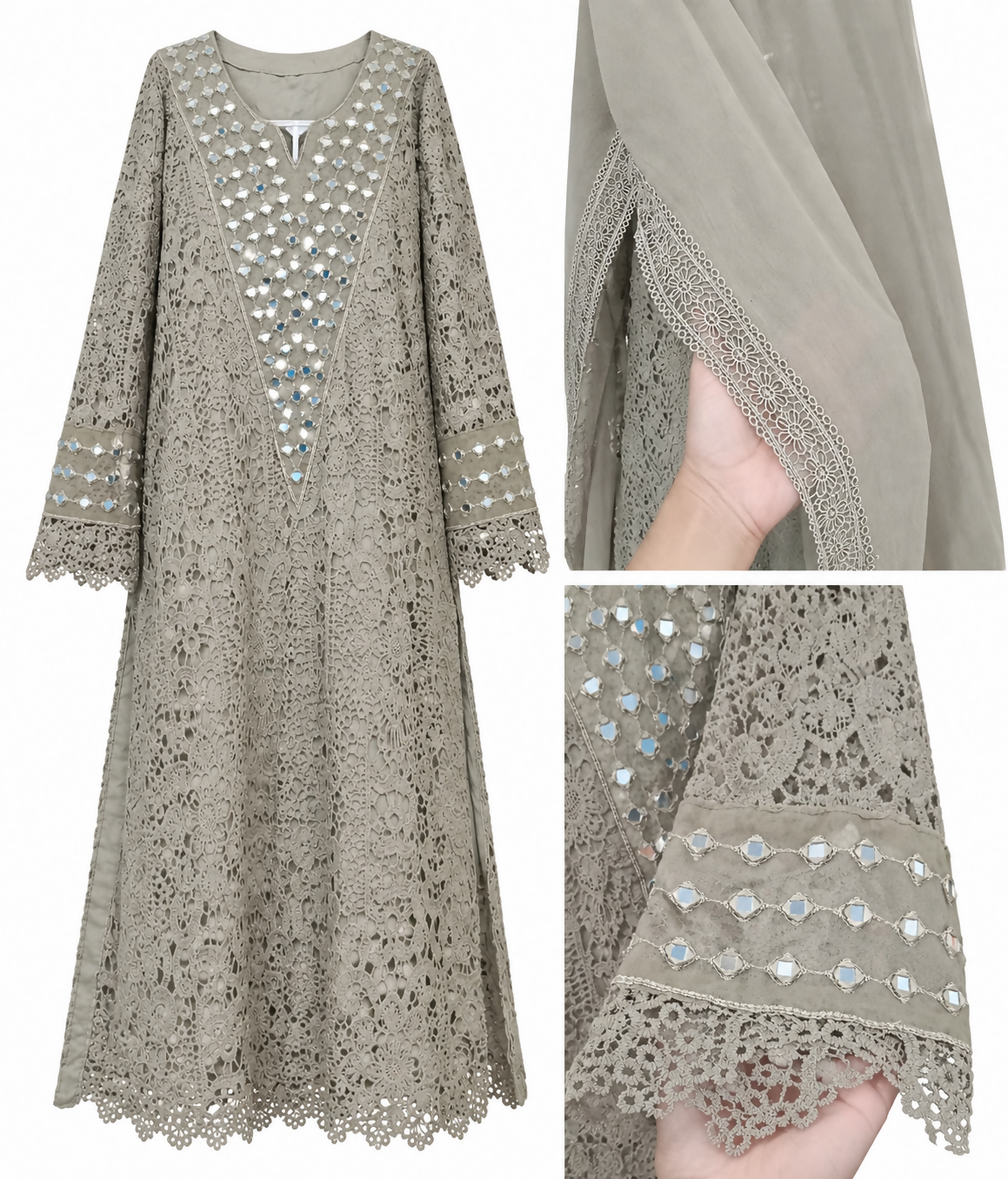 Crochet Net Suit | Women Locally Made Kurta | Grey | Large | Worn Once