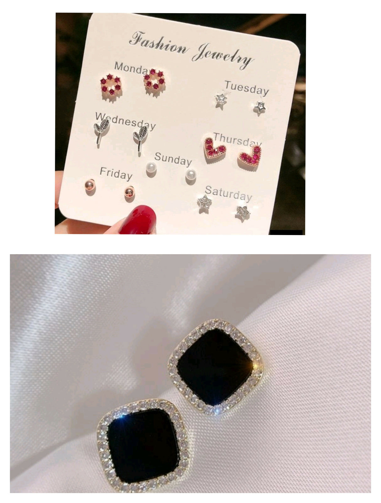 Pack of 7 pairs of earrings & black studs (399-757) | Women Jewelry | Earrings | Brand New