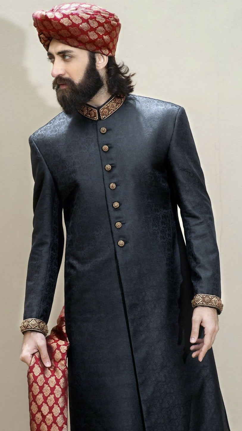 Groom Black Sherwani | Men Shalwar Kameez | Medium | Worn Once