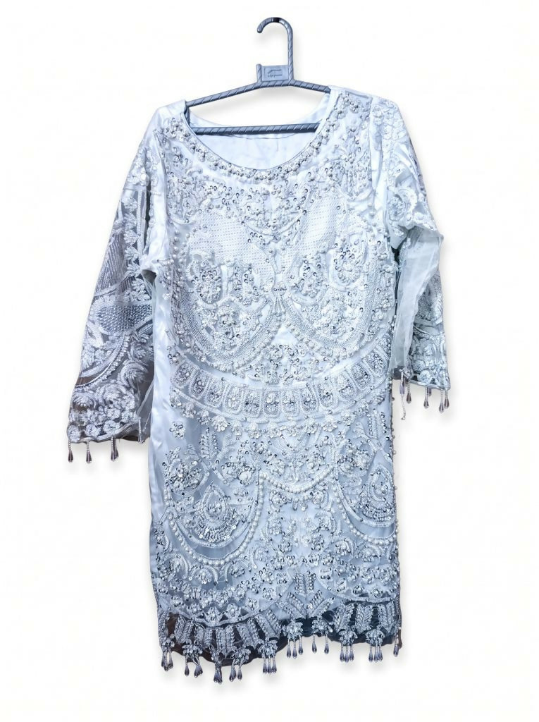 Heavily Embellished 3 PC Dress | Women Locally Made Formals | White | Small | Worn Once