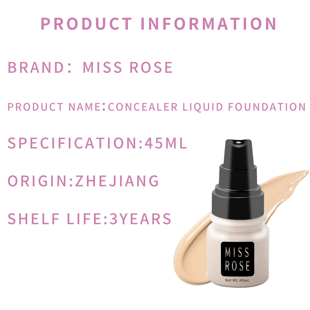 Buy Miss Rose Concealer Liquid Foundation Matte Oil Control Isolation Foundation Cream Moisturizing Sweat Proof And Lasting 45 - Ml in Pakistan