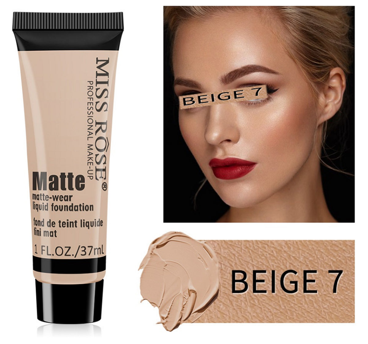 Buy Miss Rose Long Lasting Liquid Full Skin Coverage Soft Matte Foundation 37 - Ml in Pakistan