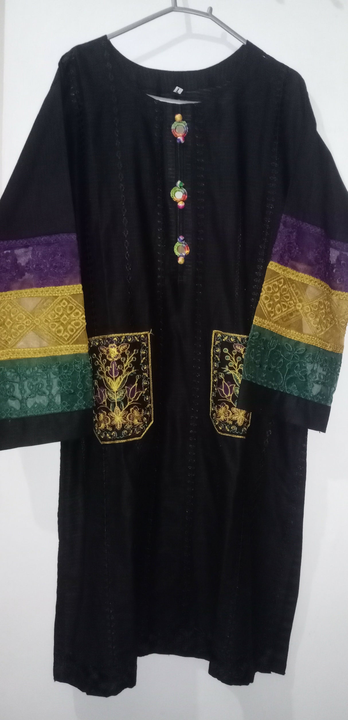 Black Winter Cotton Embroidered Dress | Women Locally Made Kurta | Medium | Worn Once
