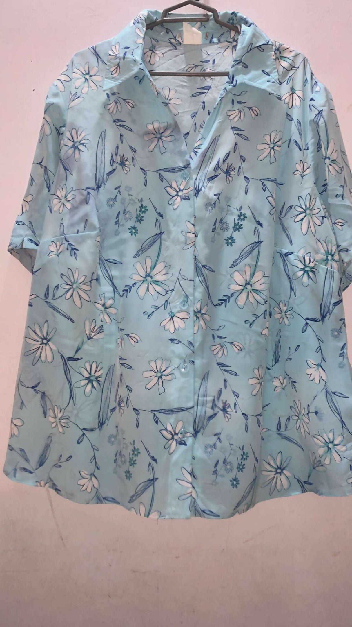 Sky Blue Floral Baggy Shirt stylish Western Top | Women Tops & Shirts | XLarge | Preloved