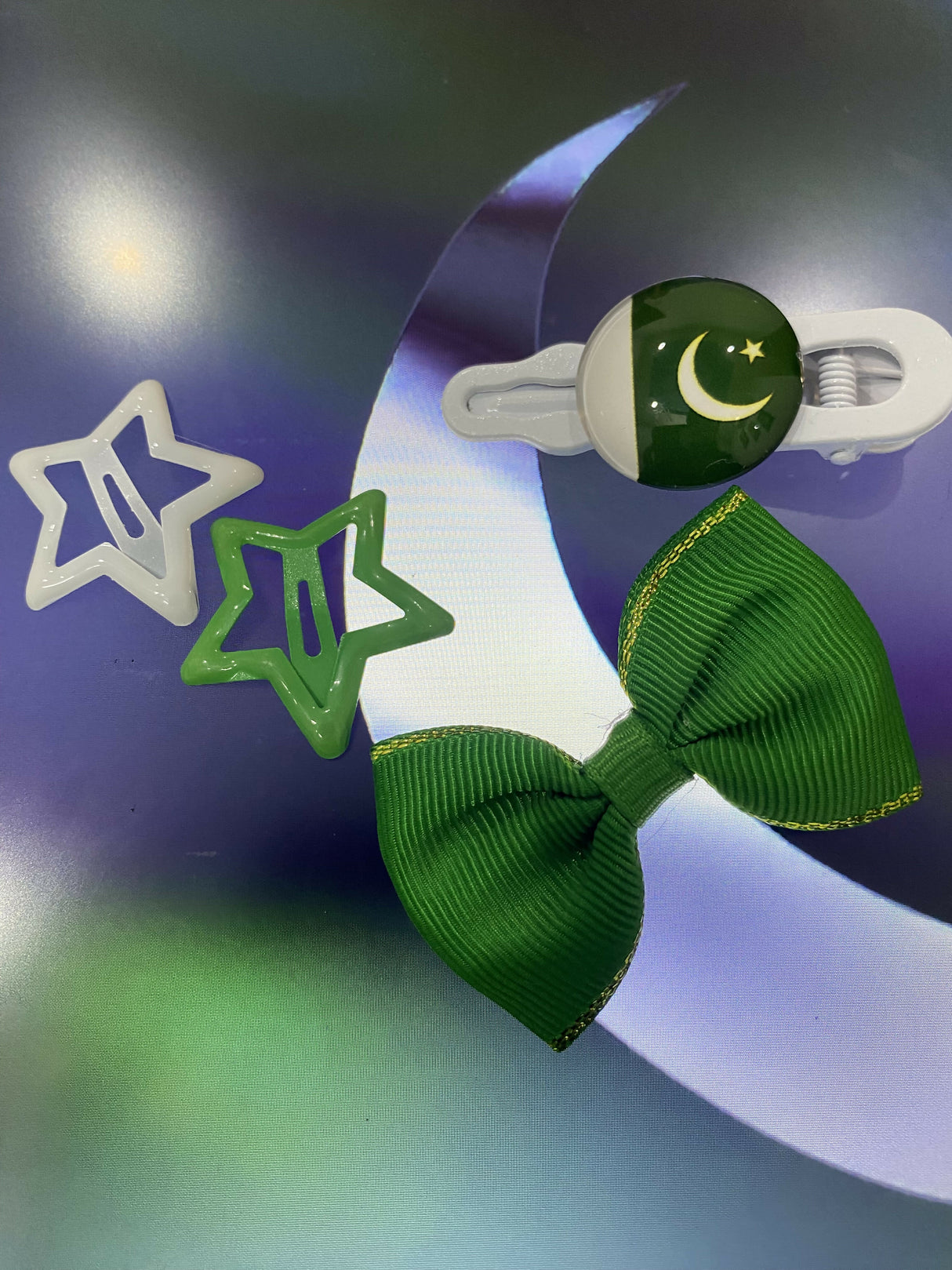 Hair Clips | Kids | Girls Accessories | Green & White | Brand New