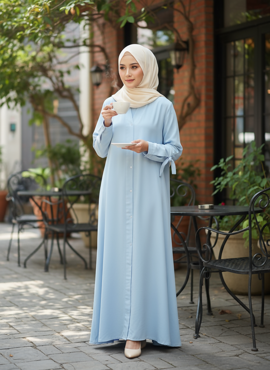 Ice Blue Front Open Abaya | Women Accessories | Large | Brand New