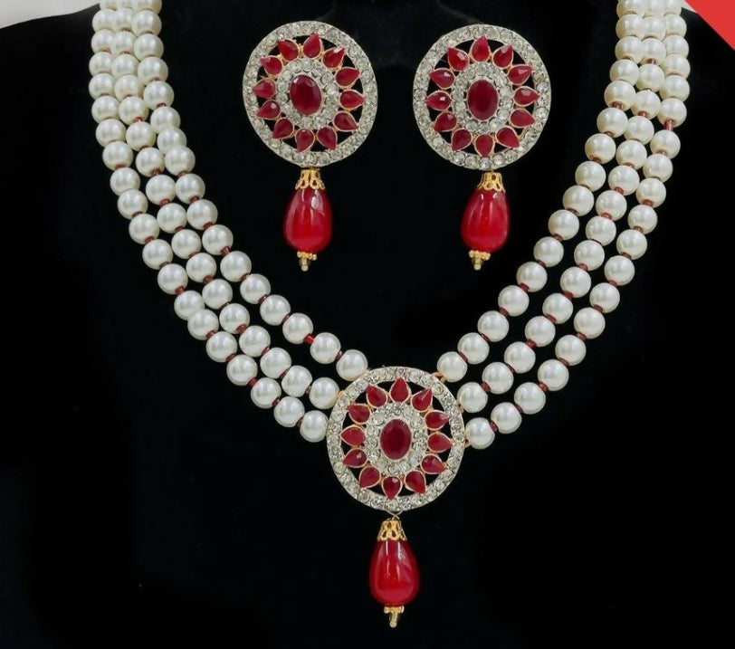 Flower Pearl Drop Necklace Set-233 | Women Jewelry | Wedding Jewelry & Sets | New