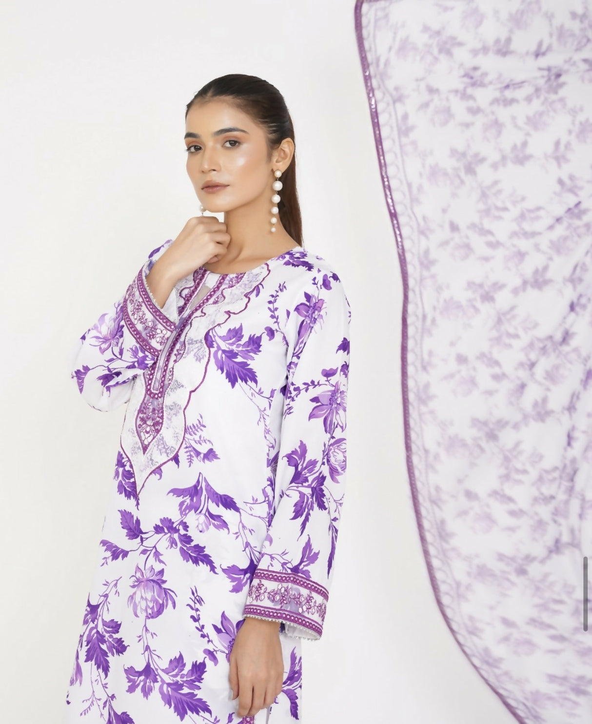 Beautiful White & Purple Suit | Women Locally Made Kurta | Small | New