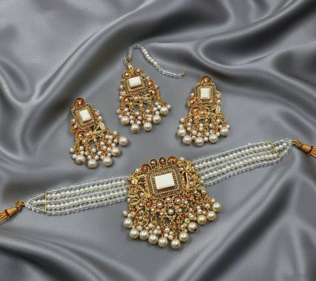 Rectangle Pearl Drop Choker Set-00265 | Women Jewelry | Wedding Jewelry & Sets | Brand New