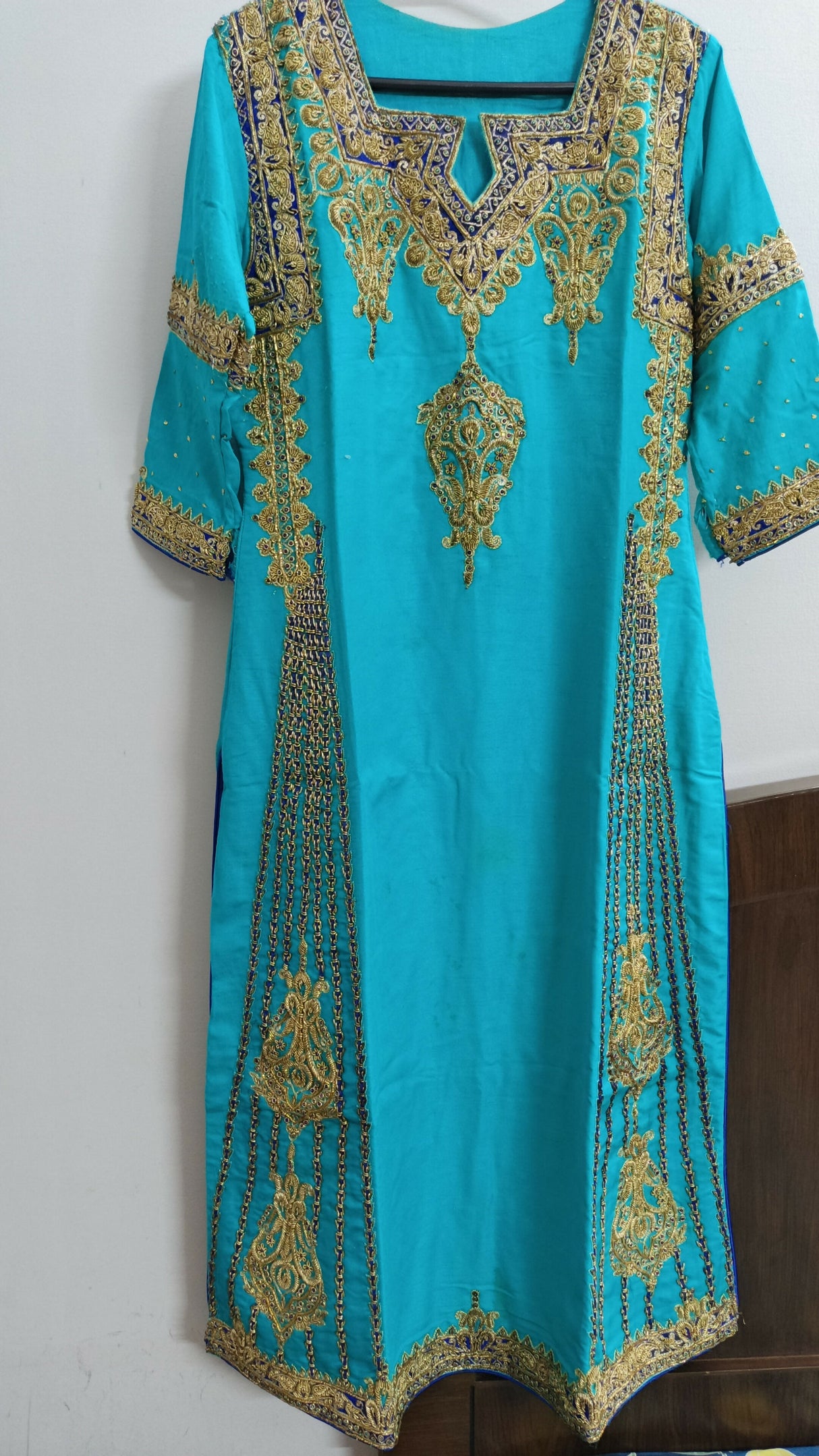 Mayar by Abdullah Faheem | Women Branded Formals | Blue & Golden | Small | Worn Once
