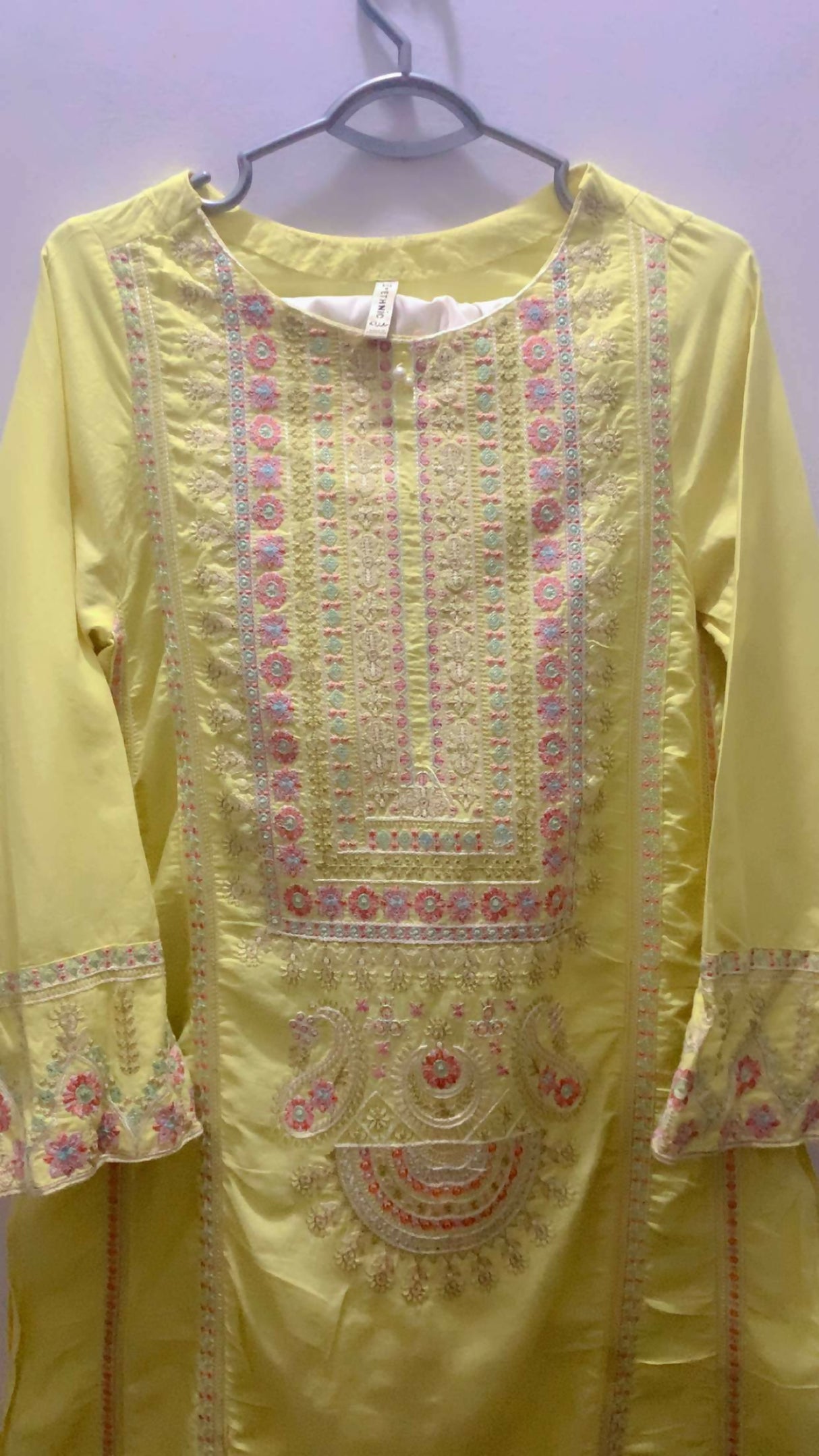 Ethnic Embroided Shirt / kurta | Women Branded Kurta| Long yellow Embroided shirt branded| small | Preloved
