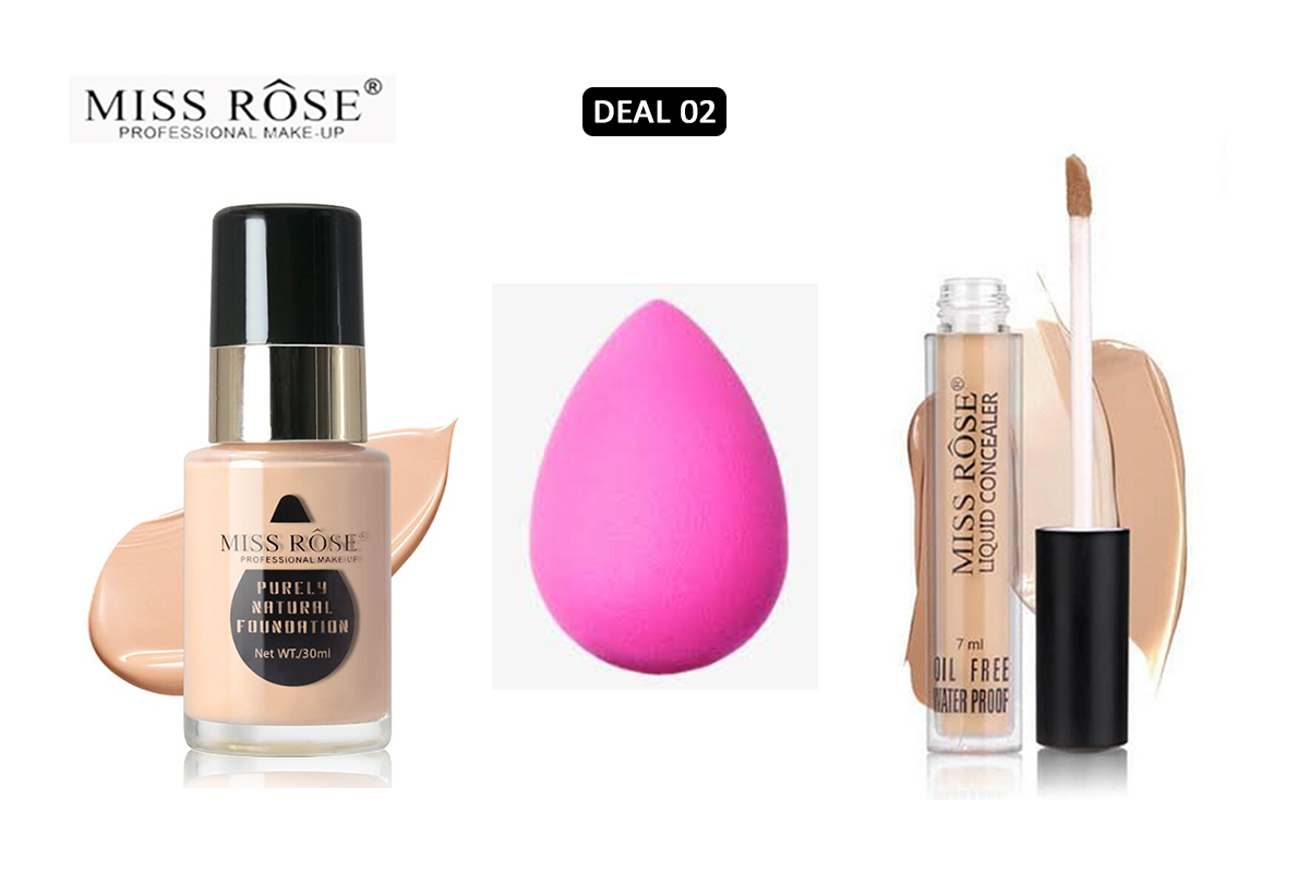Buy Miss Rose Concealer Purely Foundation And Blender - 3 Pcs Set in Pakistan
