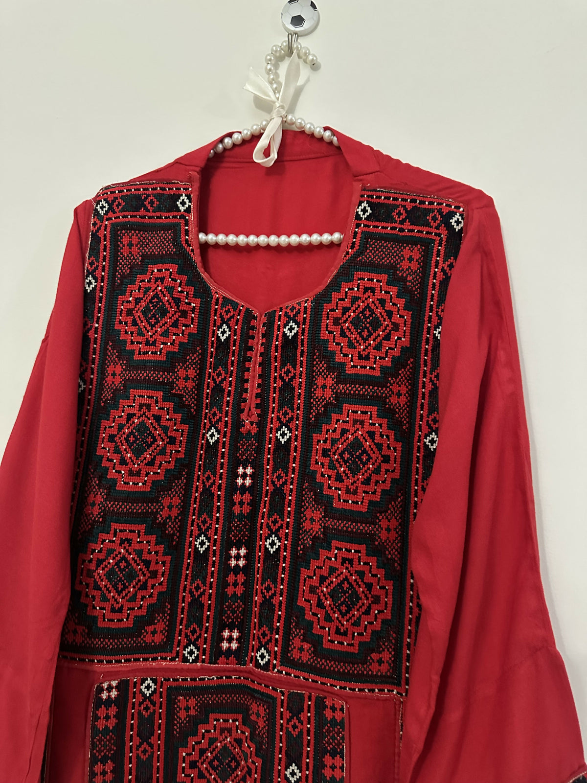 Sindhi Embroidered Shirt | Women Locally Made Kurta | Red | Small | Preloved