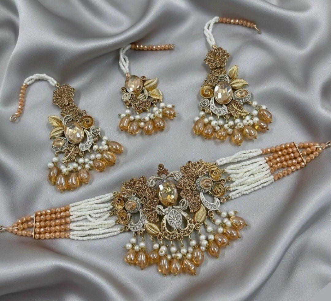 Oval/Flower Pearl Drop Choker Set-00261 | Women Jewelry | Wedding Jewelry & Sets | Brand New