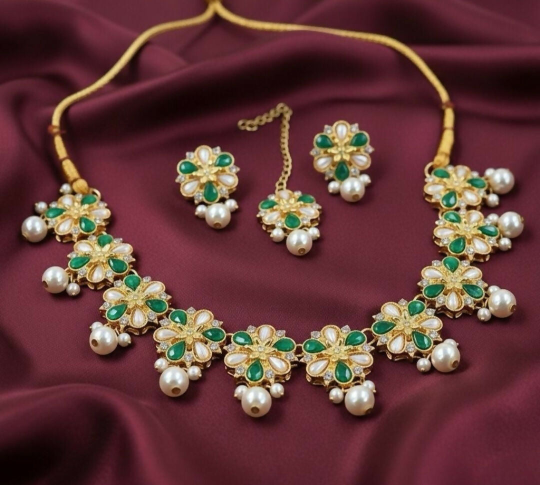 Flower Pearl Drop Necklace Set-00020 | Women Jewelry | Wedding Jewelry & Sets | Brand New
