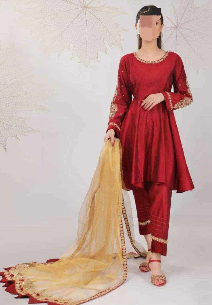 Red Party Wear Dress | Women Locally Made Kurta | Medium | Worn Once