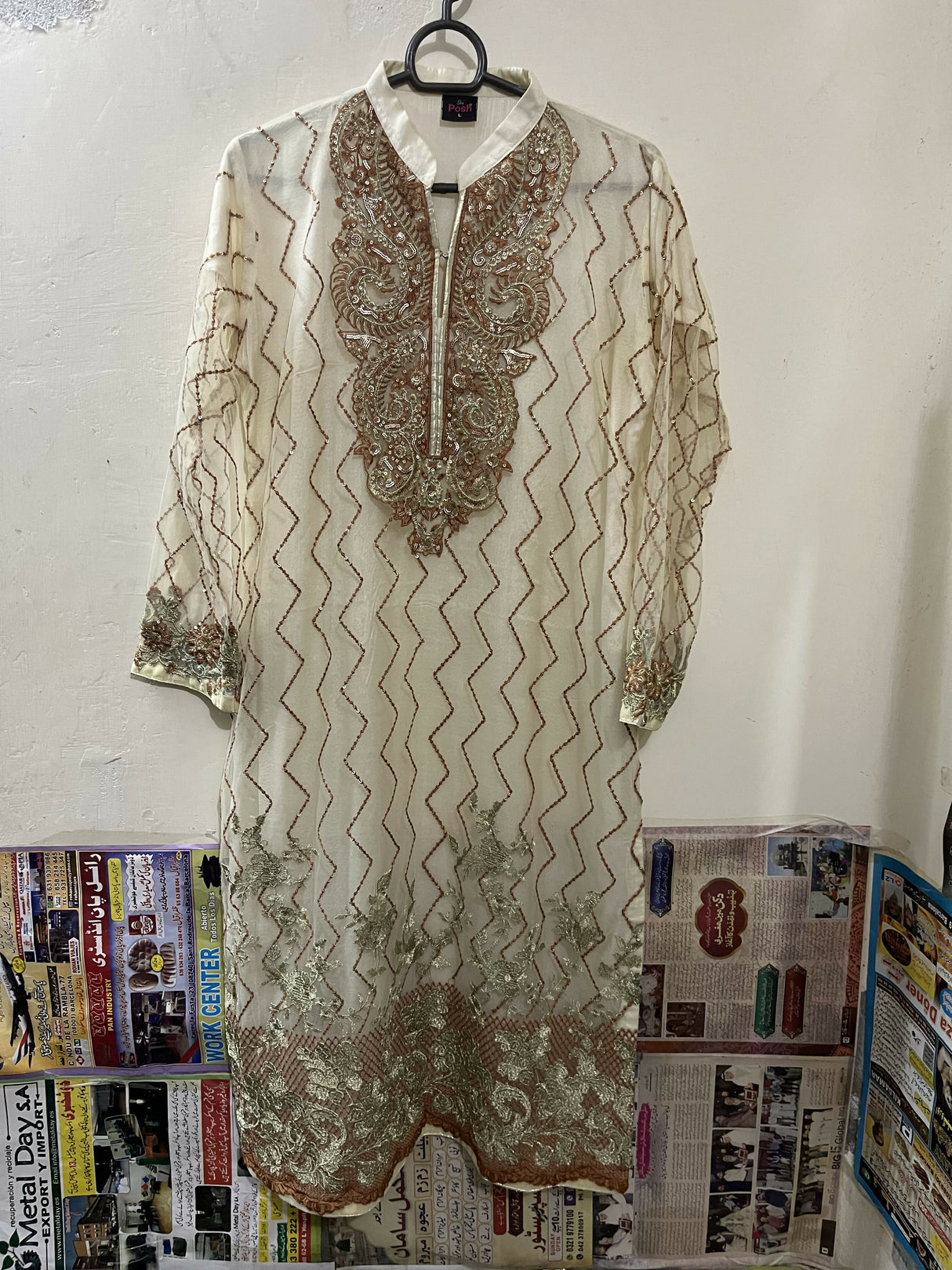 Shaposh | Off White Fully Embroidered 3-PC | Women Branded Formals | Large | New