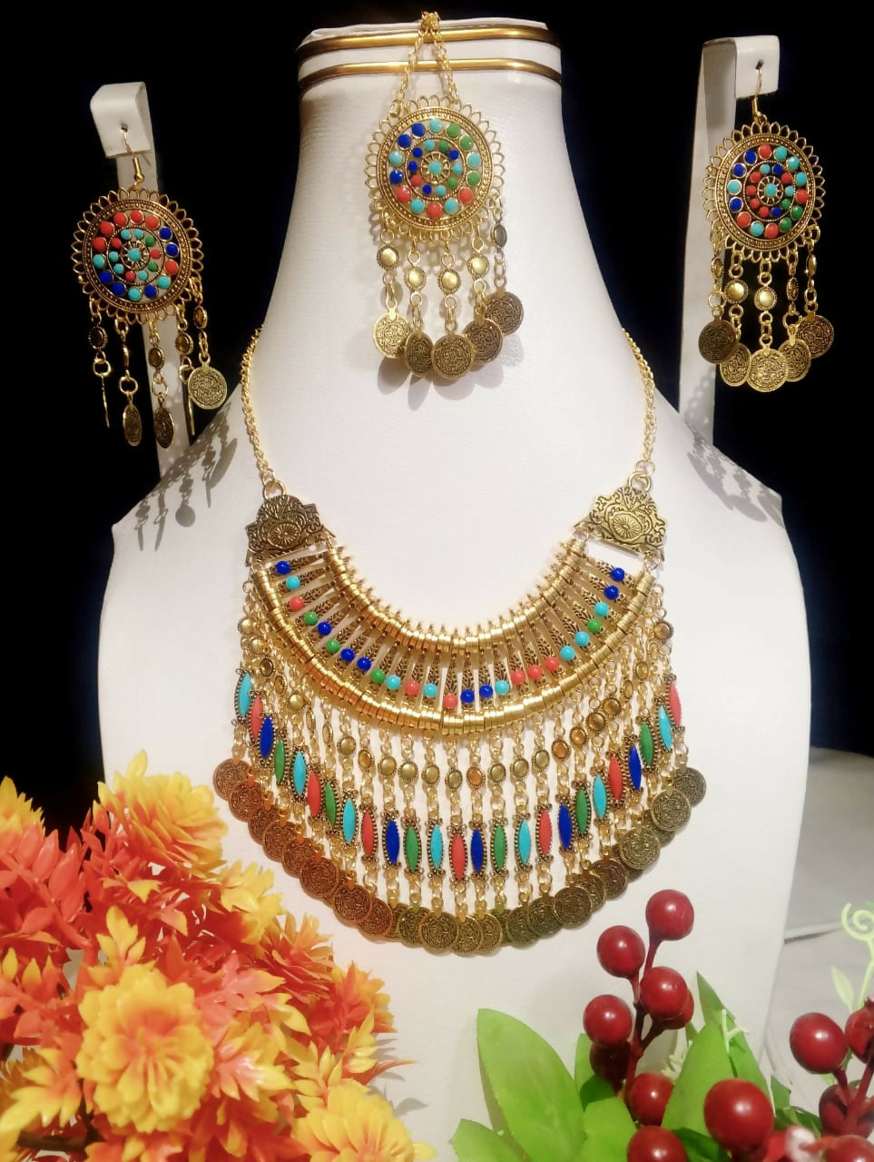 Jewelry Set | Traditional Afghani Necklace Earrings Tikka Set | Women Bridal Set | New