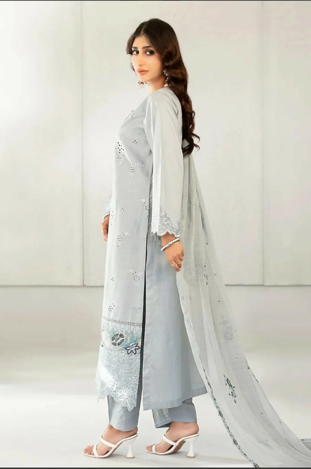 3 PCS Lawn Embroidered Dress | Women Locally Made Kurta | Sky Blue, Skin, Plum, Mint | All Sizes | Brand New