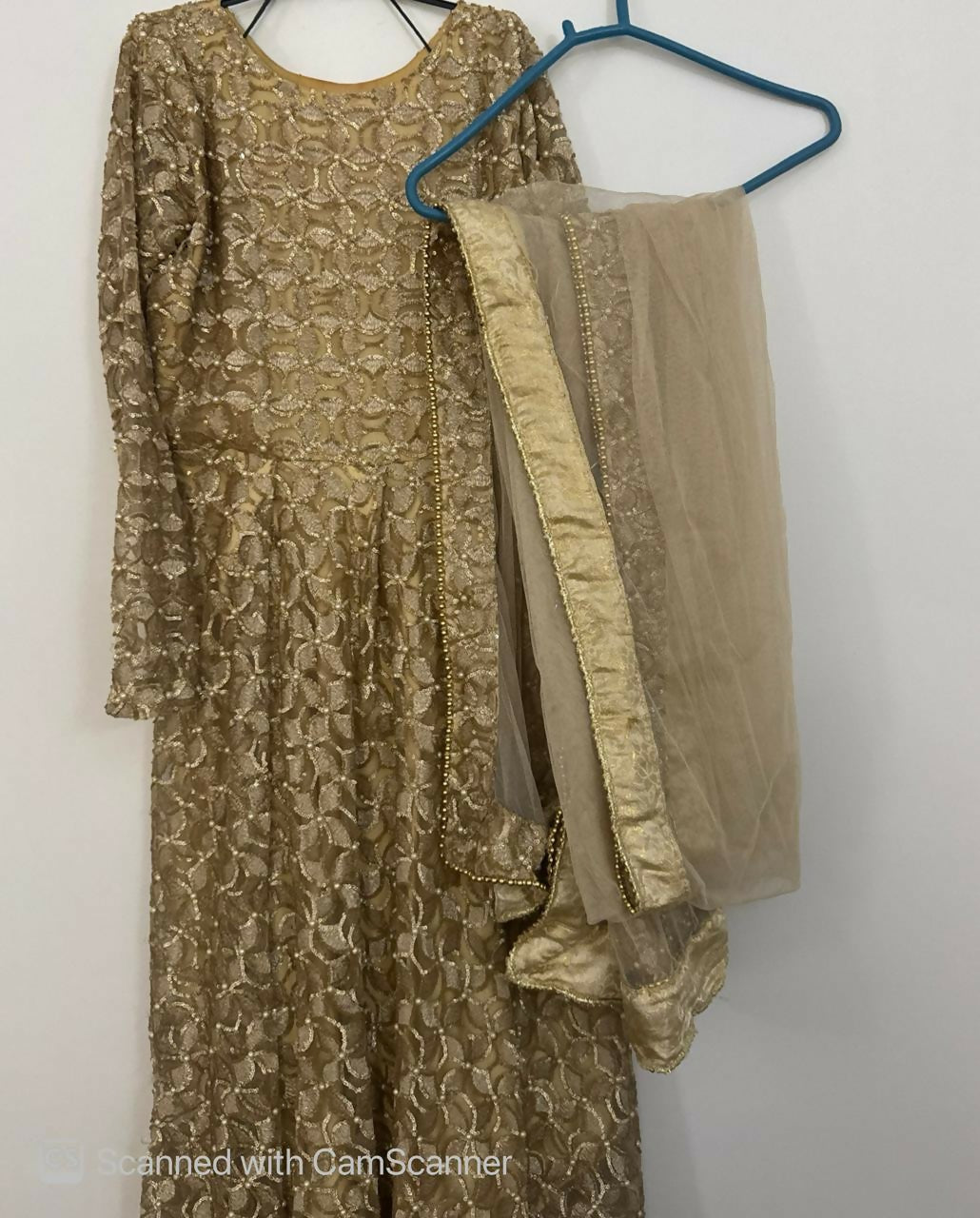 Golden Foan Net Tail Frock | Women Frocks & Maxi | Small | Preloved