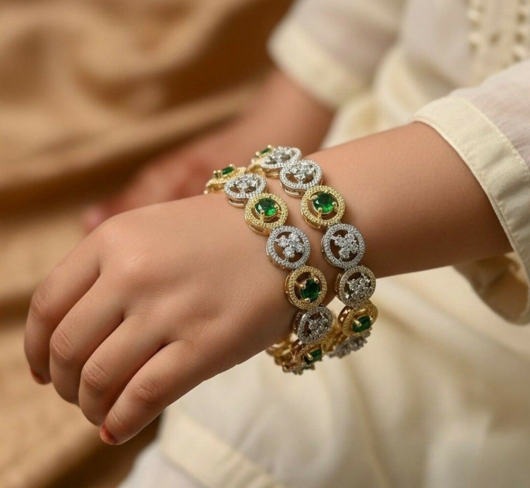 Round Stone Flower Bangle Set-00001 | Women Jewelry | Bangles/Bracelets | Brand New