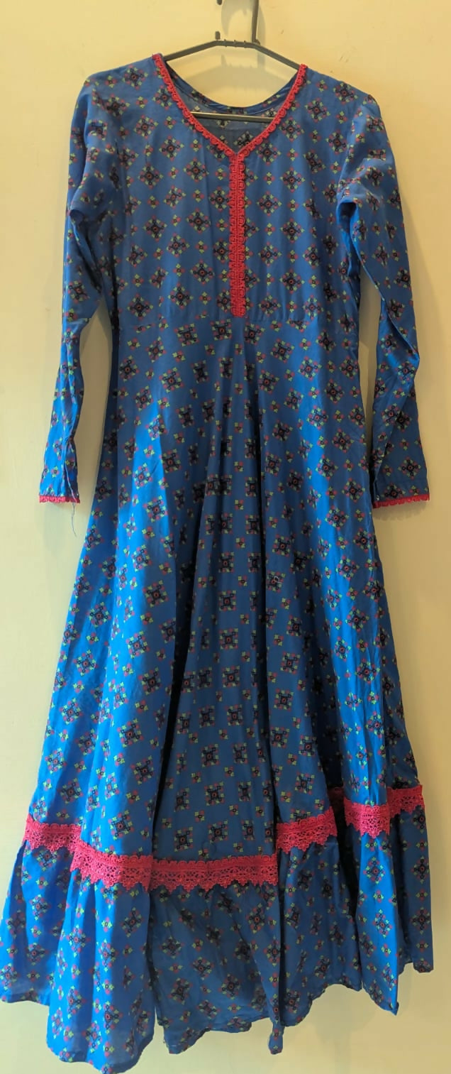 Beautiful Blue Lawn Frock | Women Frocks & Maxis | Medium | Worn Once