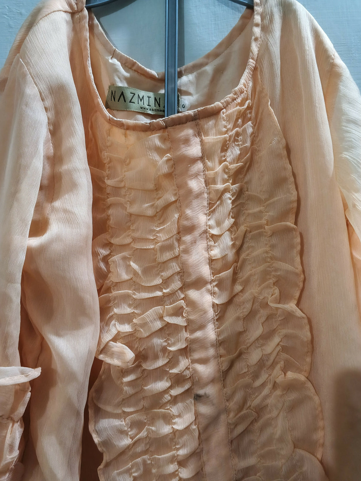 Nazmina | Peach Chiffon Top | Girls Tops and Shirts | Size: Small | Worn Once