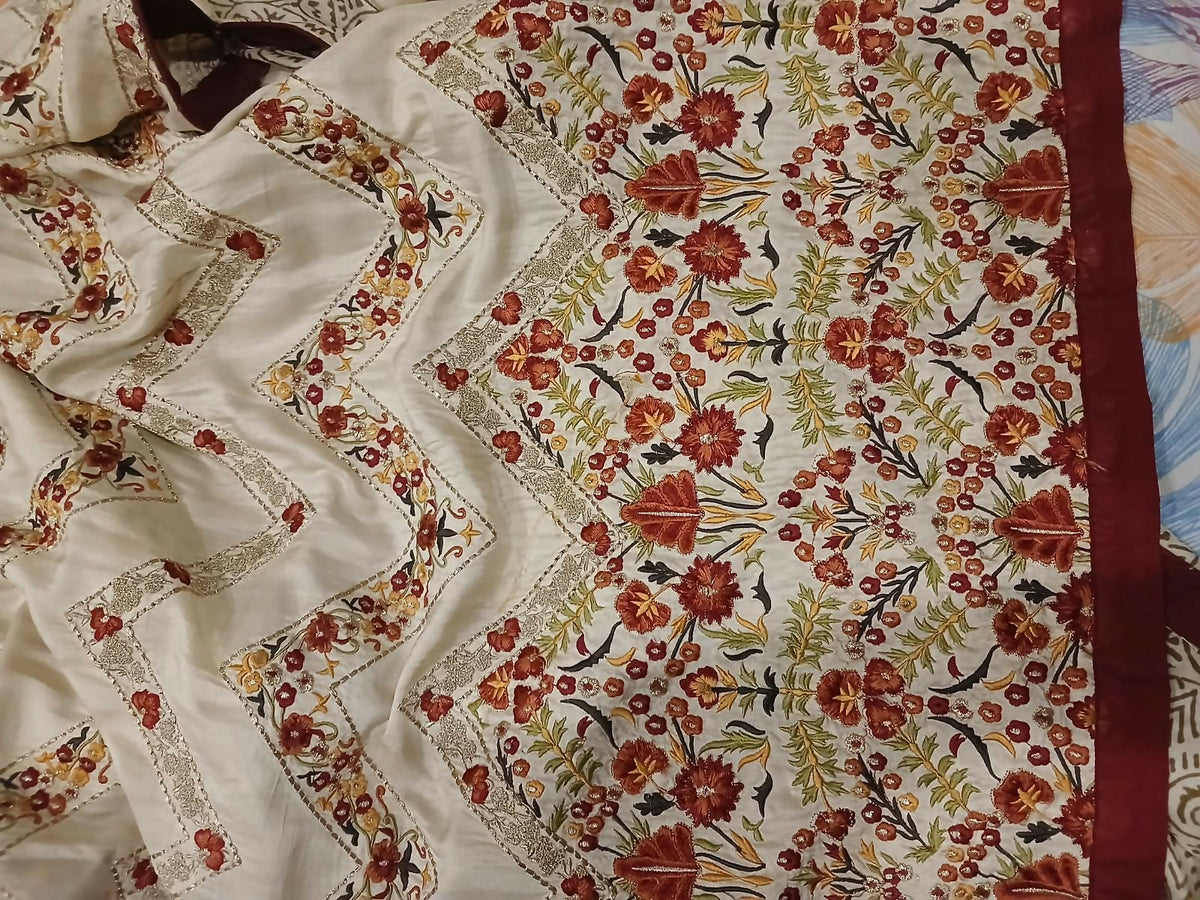 Gul Ahmed | Women Branded Formals | Beige and Maroon | Large | Preloved