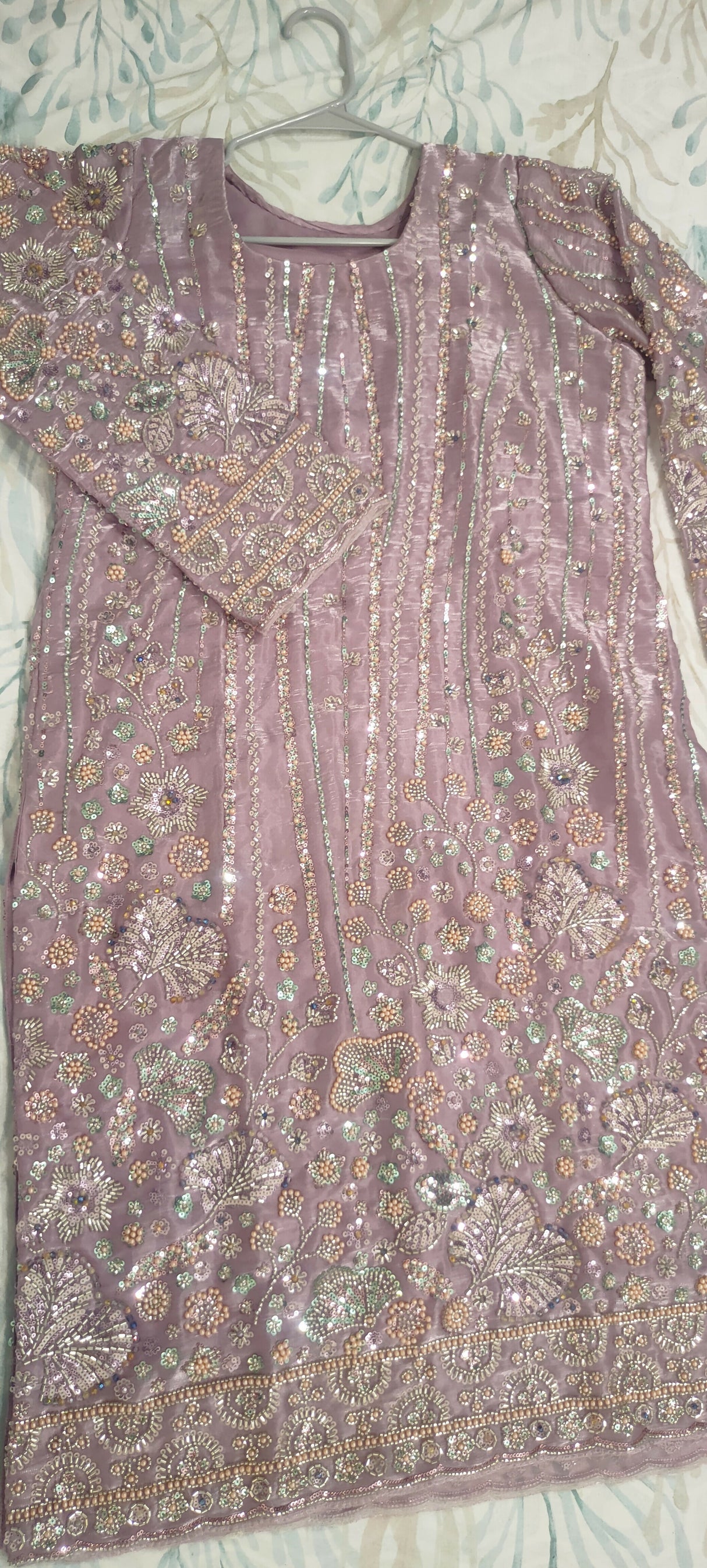 Heavy Embroidered Cut Dana Lilac Dress | Women Locally Made Kurta | Large | Brand New