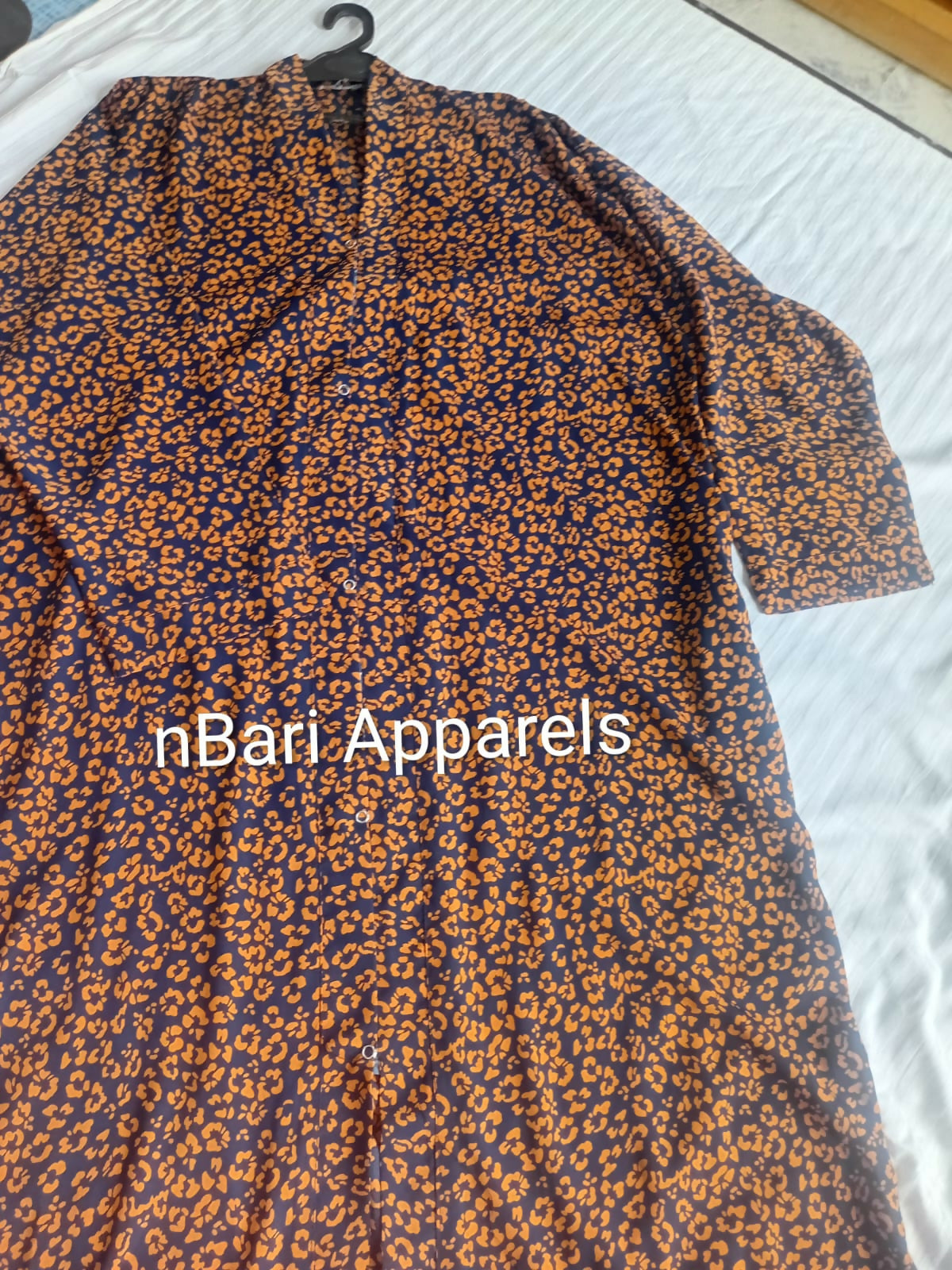 Blue and Orange Printed Front Open Abaya | Women Accessories | Large | Brand New