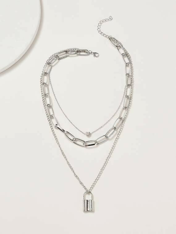Triple Chain Lock Necklace | Women Jewelry | Necklaces & Pendants | Standard | Silver | Brand New