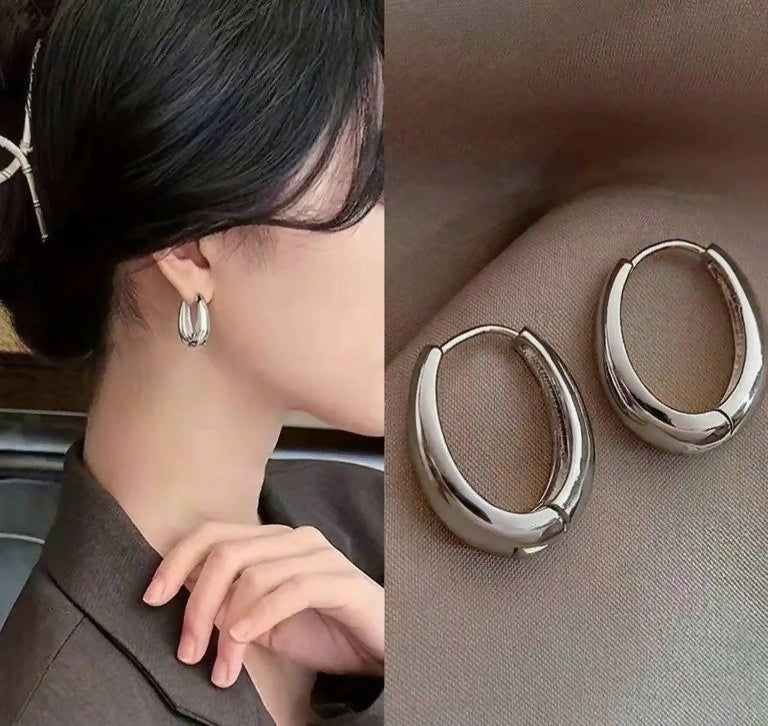 Oval Ear Hoops Pair-00470 | Women Jewelry | Earrings | Brand New